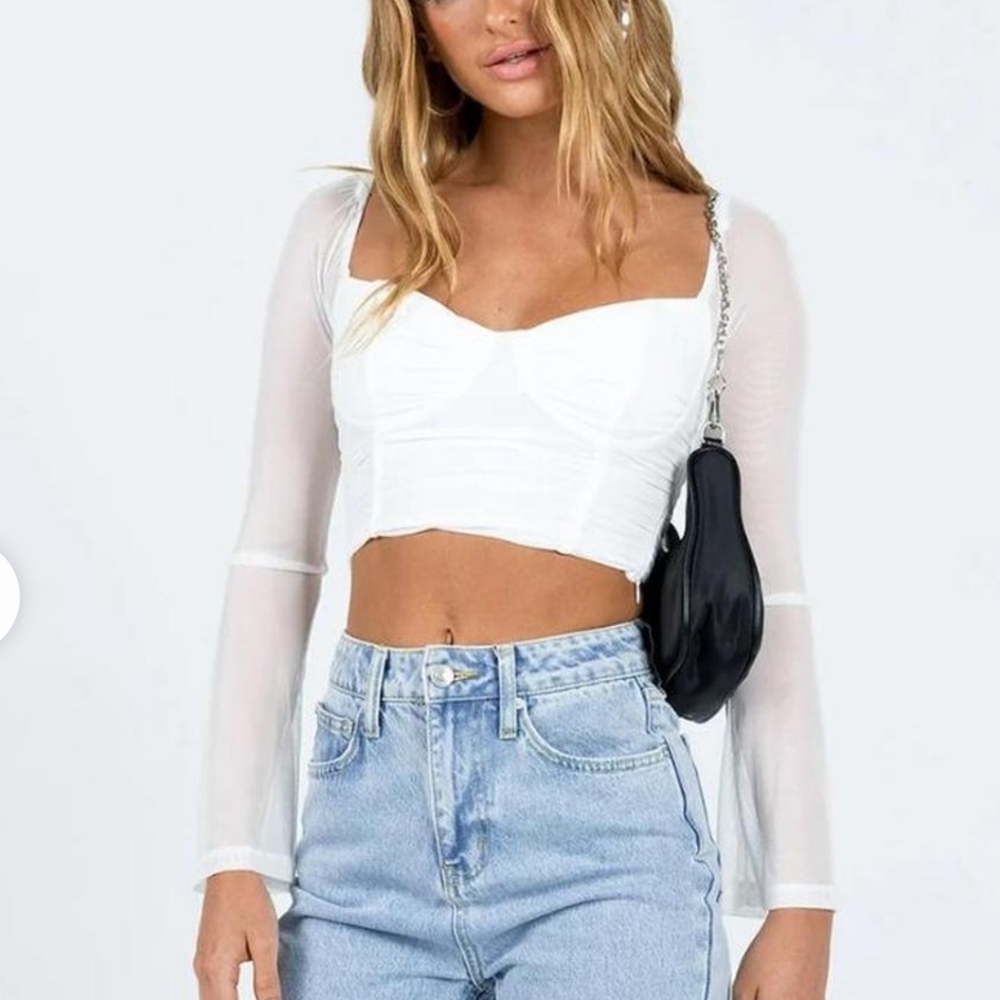 Princess Polly White Sheer Sleeve Crop Top